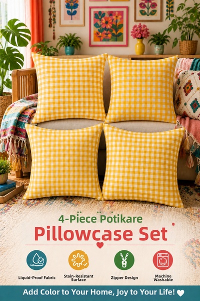 Soft Kare Set of 4 Colorful Gingham Cushion Covers 43X43 cm – Liquid-Proof an...