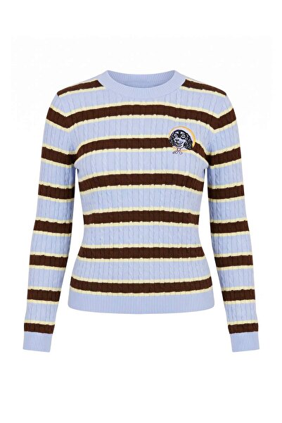 Trendyol Collection Blue Embroidery Detailed Striped Knitwear Sweater Twoaw27...