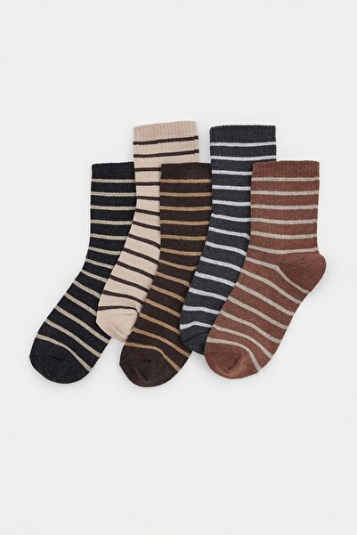 Trendyol Collection Șosete tricotate jacquard cu dungi, negre-multicolore, pa...