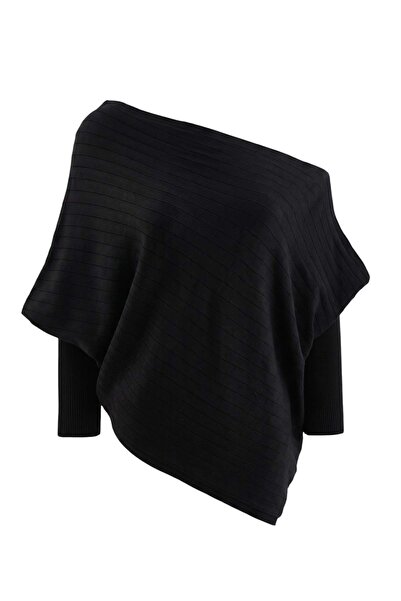 Trendyol Kollektion Schwarzer Strickpullover mit Bateau-Ausschnitt und Fleder...