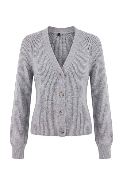 Trendyol Kollektion Wardrobe Essentials Hellgrauer Cardigan aus weichem Stric...