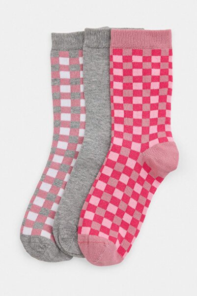 Trendyol Kollektion Rosa-Mehrfarbige 3-teilige karierte Jacquard-Stricksocken...