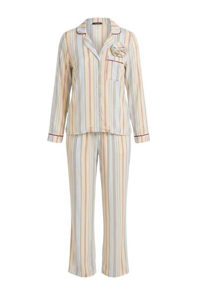 Trendyol Collection Blue-Multicolor Striped Shally Woven Pajama Set Thmaw27Pt...