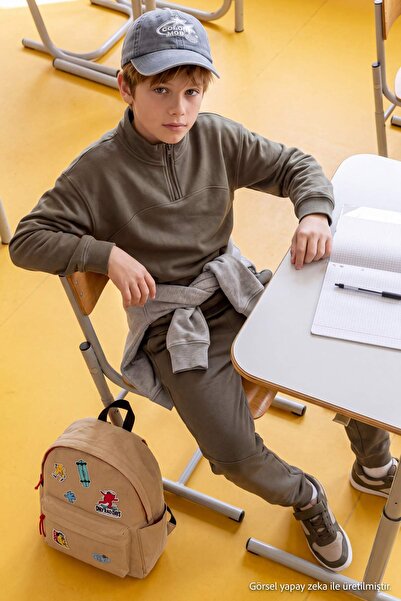 TRENDYOLKIDS Khaki Plain Knitted Bottom - Top Set Tkdaw26Au00025