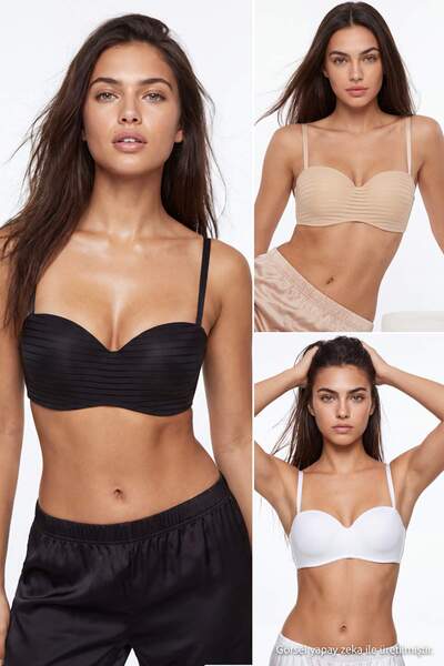 Trendyol Collection Black-White-Tan 3-Piece Micro Coated Strapless Bra Thmss2...