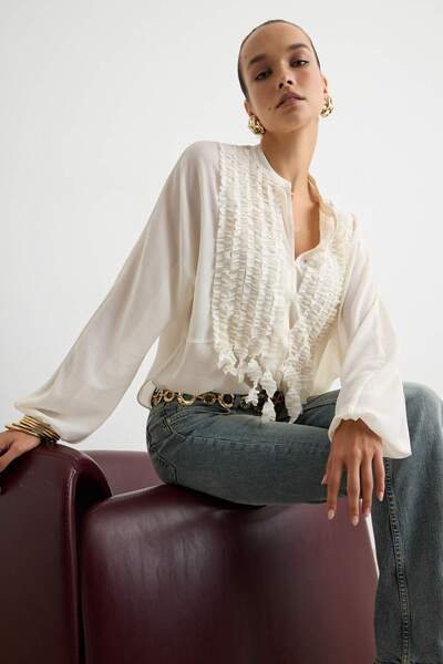 Trendyol Collection Ecru Plain Long Woven Yoryo Chiffon Shirt Tpraw27Go00002