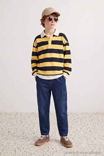TRENDYOLKIDS Pantaloni de blugi pentru băieți, albastru închis, 100% bumbac, ...
