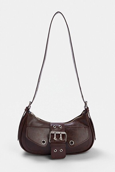 TRENDYOL SHOES Dark Brown Large Oval Women's Bag with Buckle Detail Takaw27Oc...