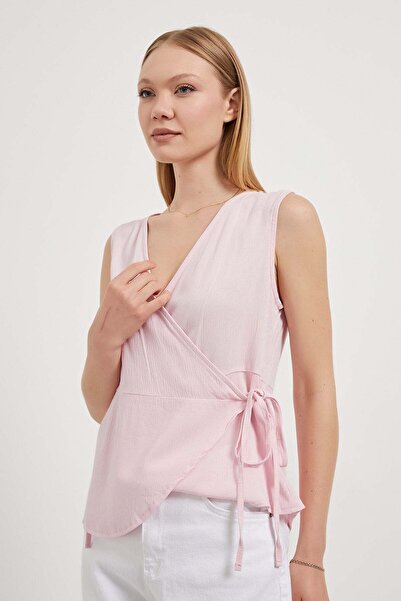 Arma Life Women's Side Tie V-Neck Strap Summer Pink Blouse