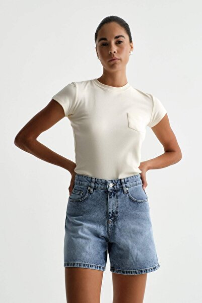 Açelya Okcu Premium Kaida Denim Midi Şort