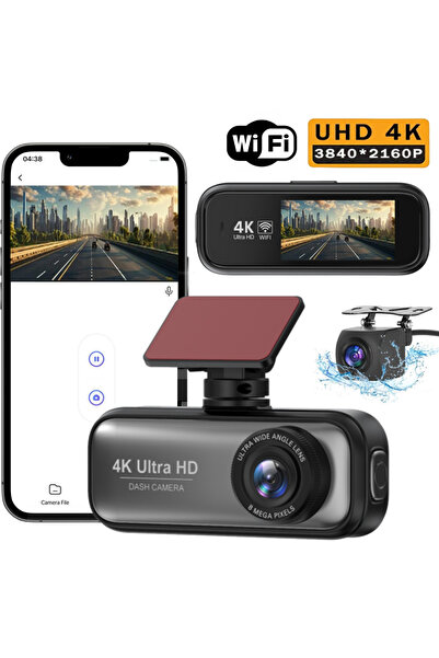 AYCB Cameră auto duală 4K + 1080P HD, Premium, unghi larg de 170° față și 140...