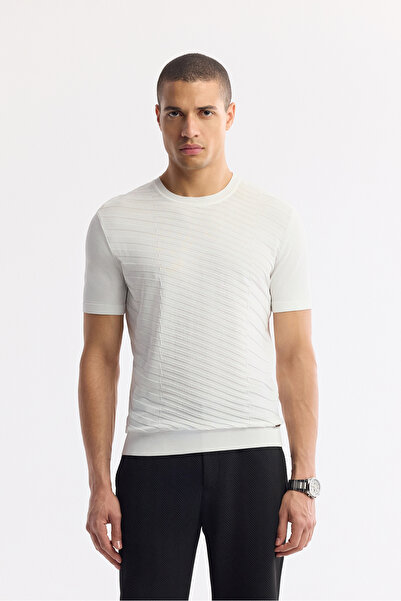 Avva Erkek Ekru Bisiklet Yaka Rayon Triko Regular Fit T-Shirt A51Y5004