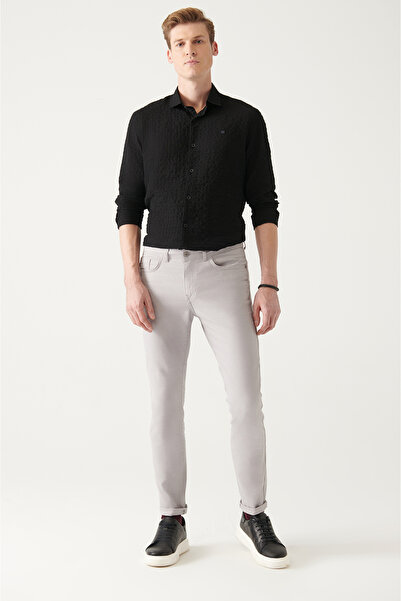 Avva Men's Light Gray 5-Pocket Flexible Canvas Trousers B 003001