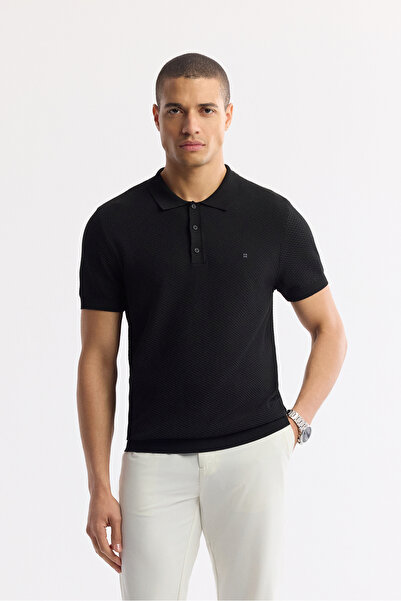Avva Men's Black Polo Neck Viscose Blended Basic Knitwear Regular Fit T-Shirt...
