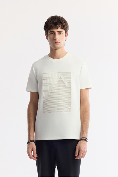 Avva Erkek Ekru Bisiklet Yaka Baskılı Bi-Stretch İnterlok Regular Fit T-Shirt...