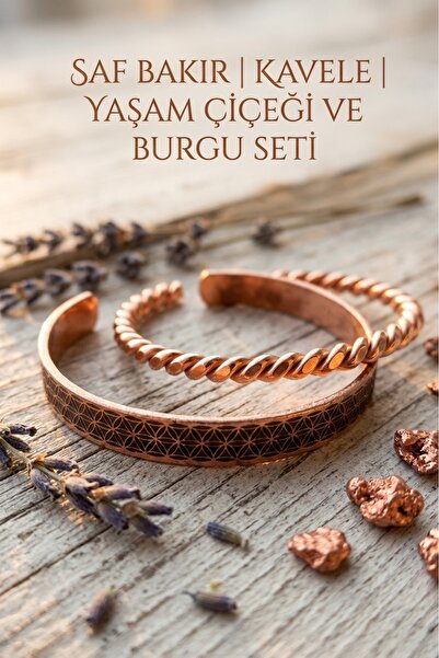 KAVELE Saf Bakır Yaşam Çiçekli Burgulu 2li set Şans Bileklik %100 Yaşam Çiçek...