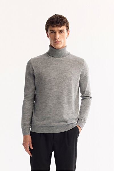 Avva Men's Gray Turtleneck Wool Blended Knitwear Sweater B 005014