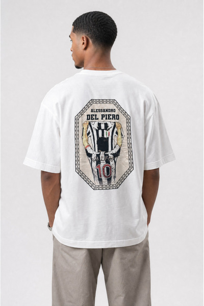 Respire Men's Del Piero Printed Oversize T-Shirt Ecru