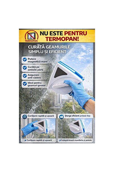 Generic Curățător magnetic pentru geamuri subțiri 3-8 mm (NU pentru termopan)