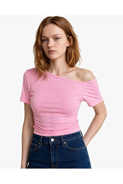 HAKKE Drawstring Asymmetric Collar Stretchy Knitted Bluz