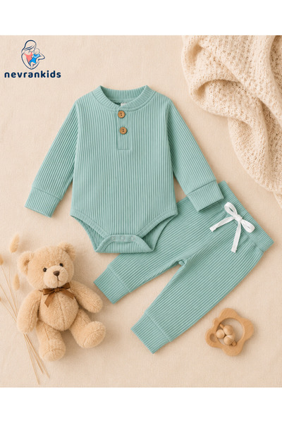 nevrankids Basic Ribbed Bodysuit Baby Set 3 Months - 2 Years Old Green