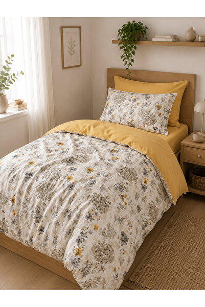MyStory Home Single Fitted Sheet Duvet Cover Set Jaune