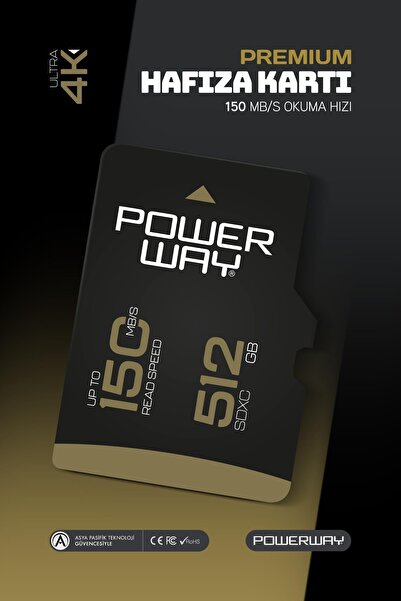 POWERWAY Premium 512 GB SDXC UHS Class 4K Ultra Hızlı Hafıza Kartı + Adaptör
