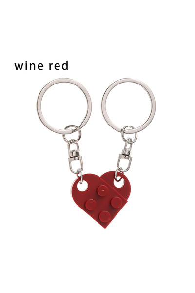 Choice1 wine red 1Pair Cute Love Heart Building Block Keychains for Couples W...