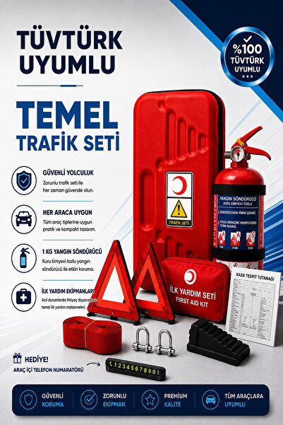 SerBugo TÜVTÜRK ONAYLI KIRMIZI EVA ÇANTALI ARAÇ TRAFİK SETİ VE İLK YARDIM SET...