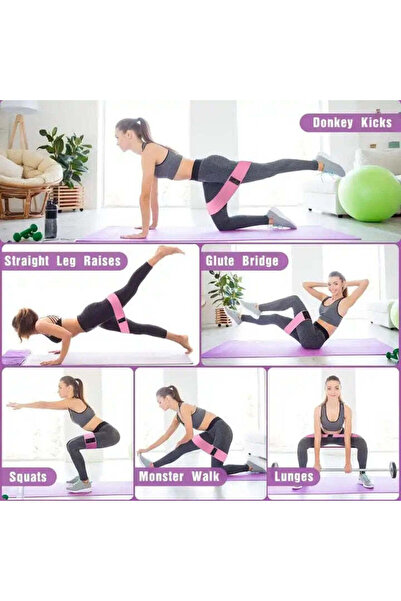 Generic Set of 3 elastic exercise bands, non-slip textiles, for buttocks and ...