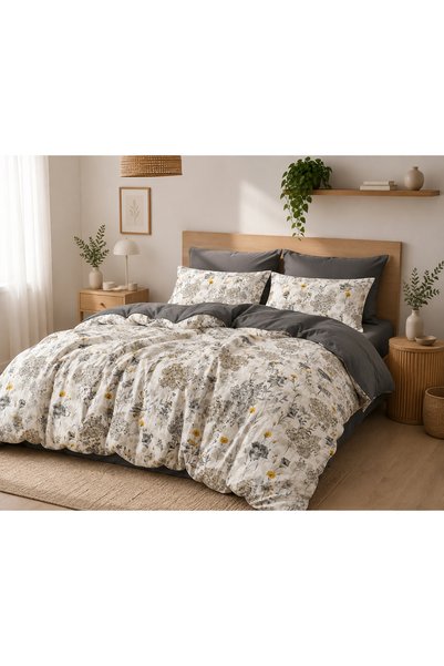 MyStory Home طقم غطاء لحاف مزدوج مع ملاءة مطاطية Jaune Smoked
