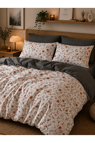 MyStory Home Double Duvet Cover Set with Fitted Sheet Orange