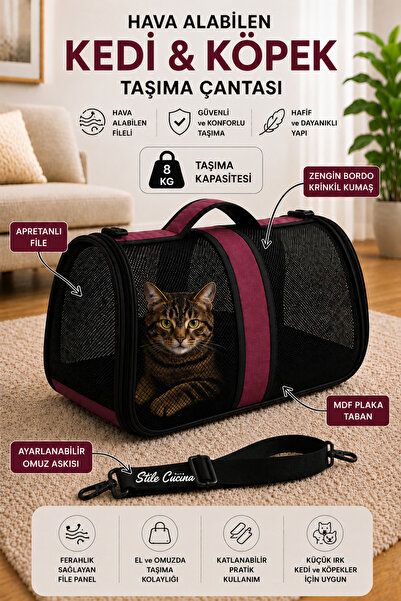 Stile Cucina Hava Alabilen Fileli Kedi ve Köpek Taşıma Çantası – , Katlanabil...
