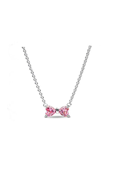 Choice16 AMC013024 Luxury Heart Bow Pendent Necklace 925 Silver Golden Diamon...