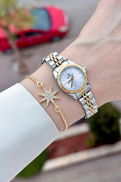 Daniel Klein Women's Wristwatch and Bracelet with Dial Blue Cord Gold Gray Co...