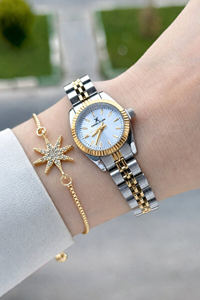 Daniel Klein Dial Blue Cord Gold Silver Color 22.5 mm Women Wristwatch and Br...
