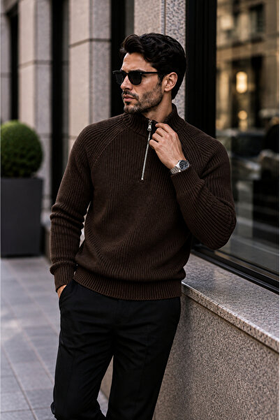 H&E LUXURY DESIGN Men's Half-Zip Sweater