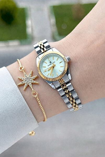 Daniel Klein Dial Water Green Cord Gold Silver Color 22.5 mm Women's Wristwat...
