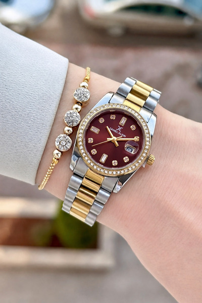 Daniel Klein Dial Claret Red Cord Gold Metallic Color 28 mm Women Wrist Watch...