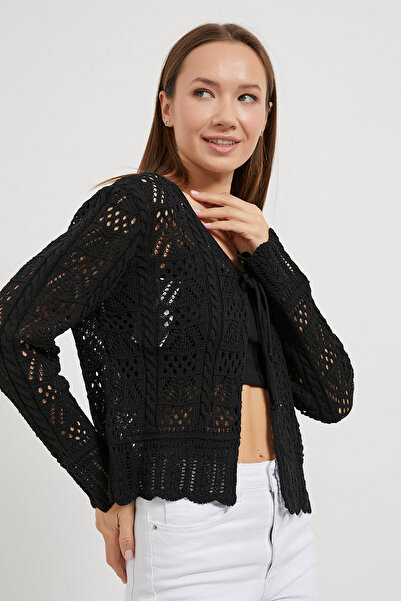 Arma Life Cardigan negru de vară subțire ajurat pentru femei