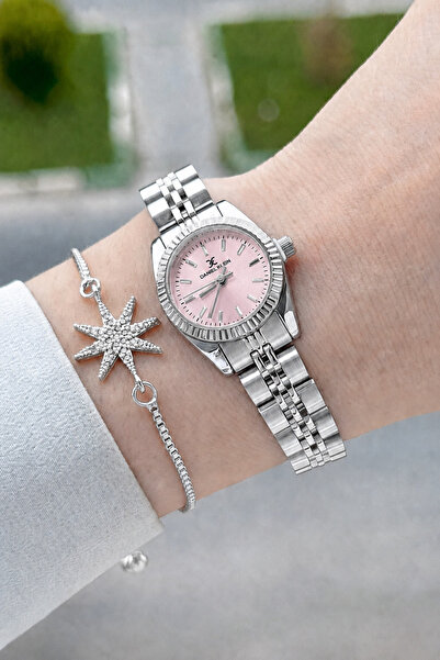 Daniel Klein Dial Pink Cord Silver Color 22,5 mm Women Wrist Watch and Bracel...