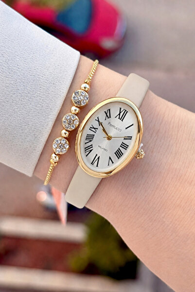 Ferrucci Gold Case, Cream Color, 2 Year Warranty, 22 Mm, 5 Atm, Women's Wrist...