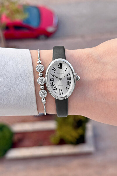 Ferrucci Kasası Silver Kordonu Siyah Renk 24 Ay Garantili 22 Mm 5 ATM Kadın K...