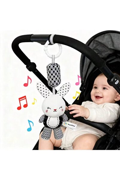 choice2 Rabbit Portable Plush Baby Toy with Wind Chime and Rattle, Black Whit...