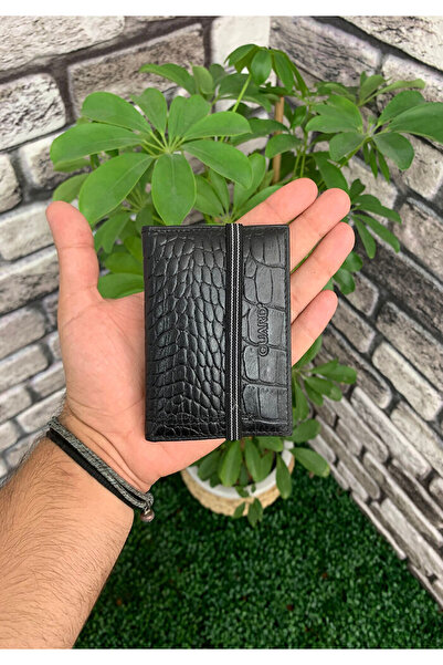 GUARD Black Croco Patterned Genuine Leather Elastic Sports Card Holder Men / ...