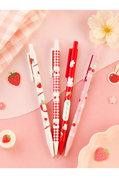ÖZ OFİS Strawberry Çilek 0.7 Uçlu Kalem Seti 4'lü Set