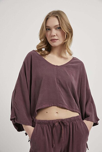 Arma Life ARMALIFE 2787 TENCEL BELİ LASTİK DETAYLI V YAKA SALAŞ KADIN BLUZ