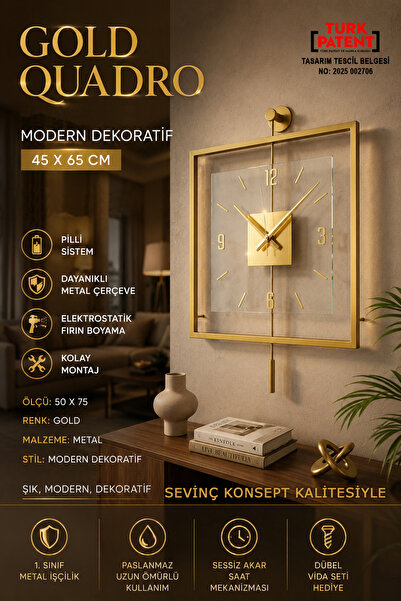 SEVİNÇ KONSEPT Gold Quadro Kare Şeffaf Luxe 45 x 65 cm, Modern Dekoratif Sark...