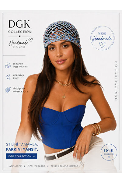 DGK COLLECTİON Lori̇-Light Blue Color Sequined Handmade Net Hair Accessory