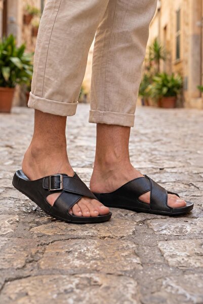 GEZER Men's Summer Single Buckle Adjustable Faux Leather Comfortable Sole Dai...